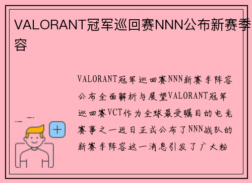 VALORANT冠军巡回赛NNN公布新赛季阵容