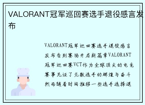VALORANT冠军巡回赛选手退役感言发布